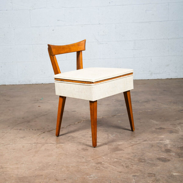 Mid Century Modern Sewing Chair Side Storage Wood White Brown Vintage Craft Seat - Image 2