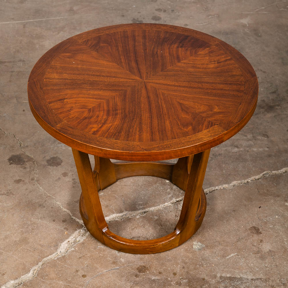Mid Century Modern Side Table End Lane Rhythm Round Walnut Restored Circular Mcm