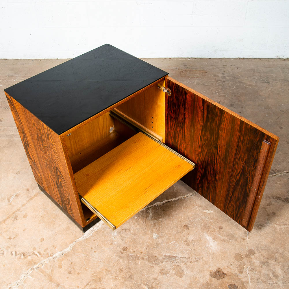 Mid Century Danish Modern End Table Side Entryway Rosewood Locking Door Glass - Image 2
