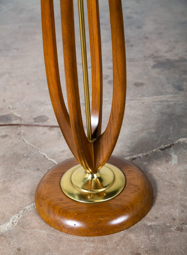 Mid Century Modern Floor Lamp Solid Sculpted Walnut Brass Round Lighting Wood VG - Image 7