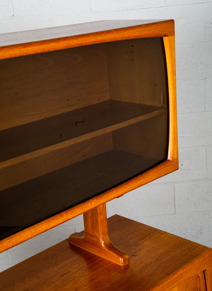 Mid Century Danish Modern Credenza 2 Tier Glass Teak Sideboard Display Drawers - Image 6