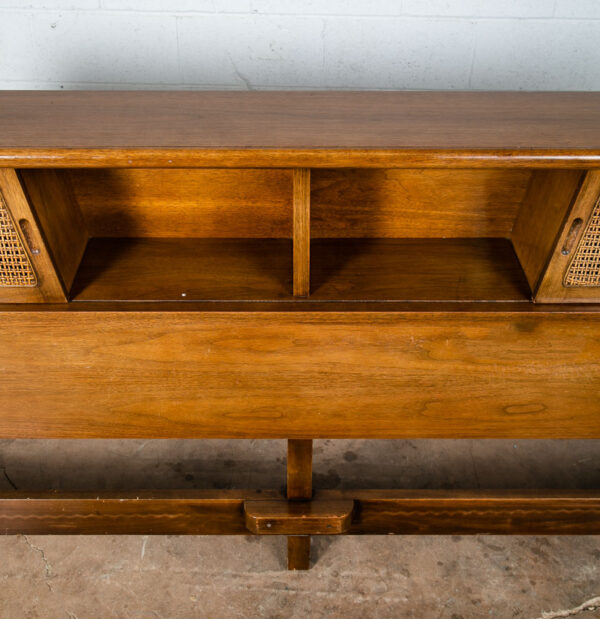 Mid Century Modern Headboard Bed Frame King Size Walnut Sliding Doors Cane Mcm - Image 7