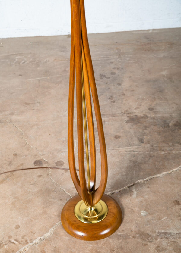 Mid Century Modern Floor Lamp Solid Sculpted Walnut Brass Round Lighting Wood VG - Image 3