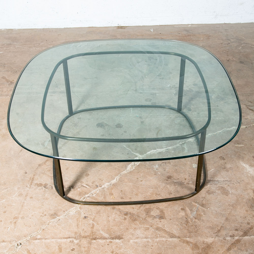 Mid Century Modern Coffee Table Glass Metal Gold Brass Bronze Heavy Vintage Mcm - Image 4