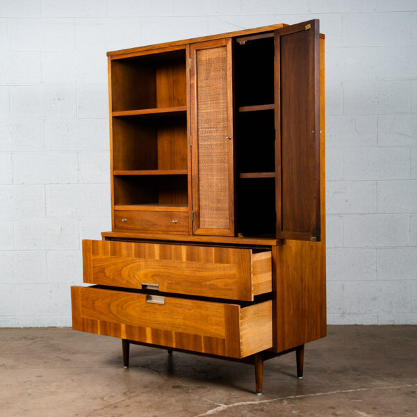 Mid Century Modern Credenza Display Cabinet Hutch American of Martinsville Cane - Image 8