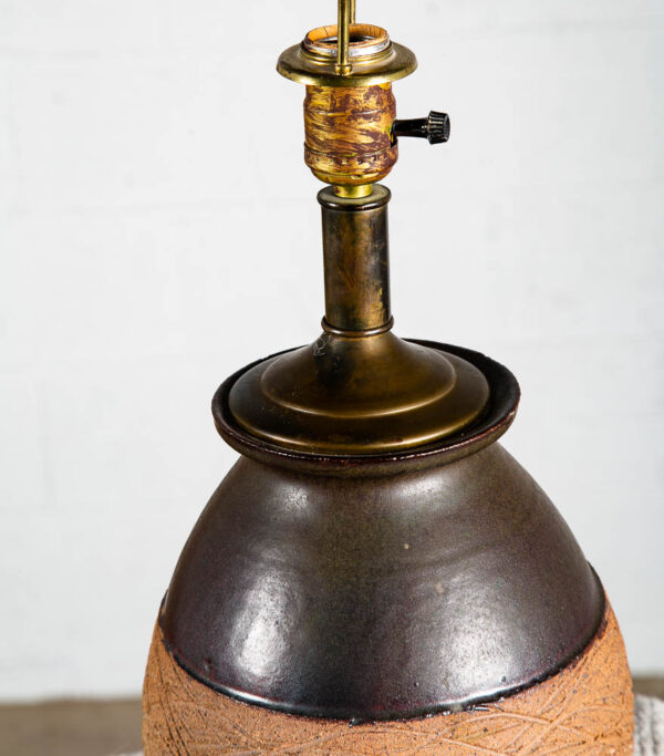 Mid Century Modern Table Lamp Light Studio Ceramic Brown Clay Round Vintage Mcm - Image 10