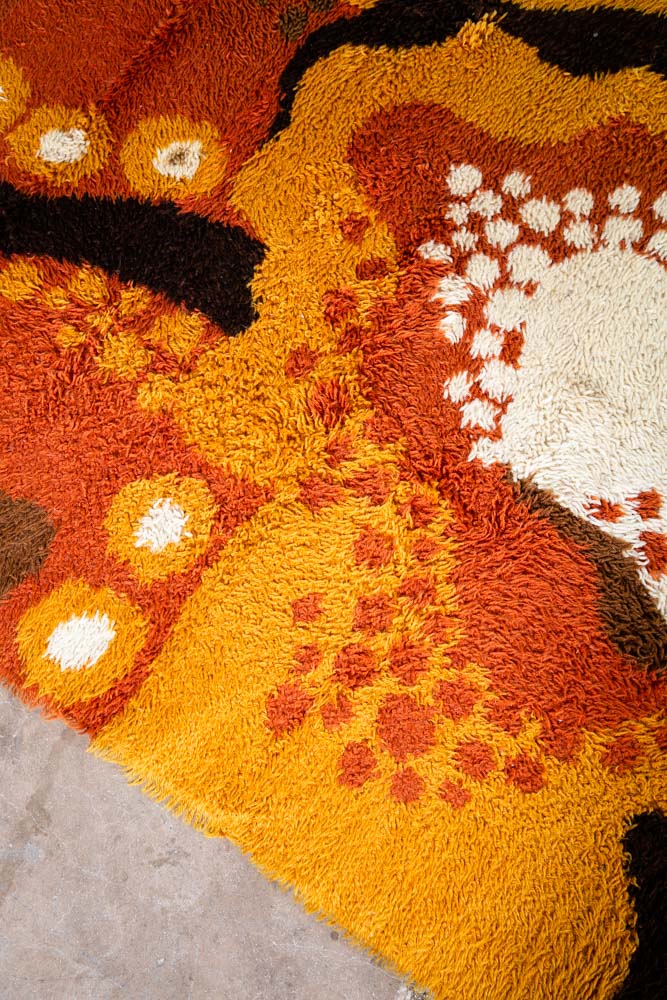 Mid Century Modern Shag Rug Ege Rya Abstract Tan White Brown Wool 72.5x57 Area - Image 8