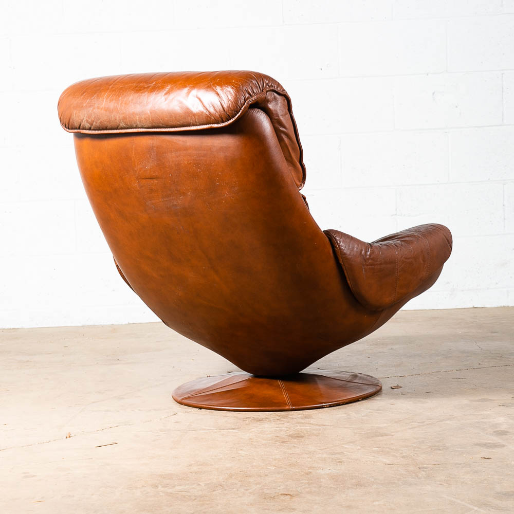 Mid Century Danish Modern Lounge Chair Brown Leather Danish Swivel Arm Artima - Image 4