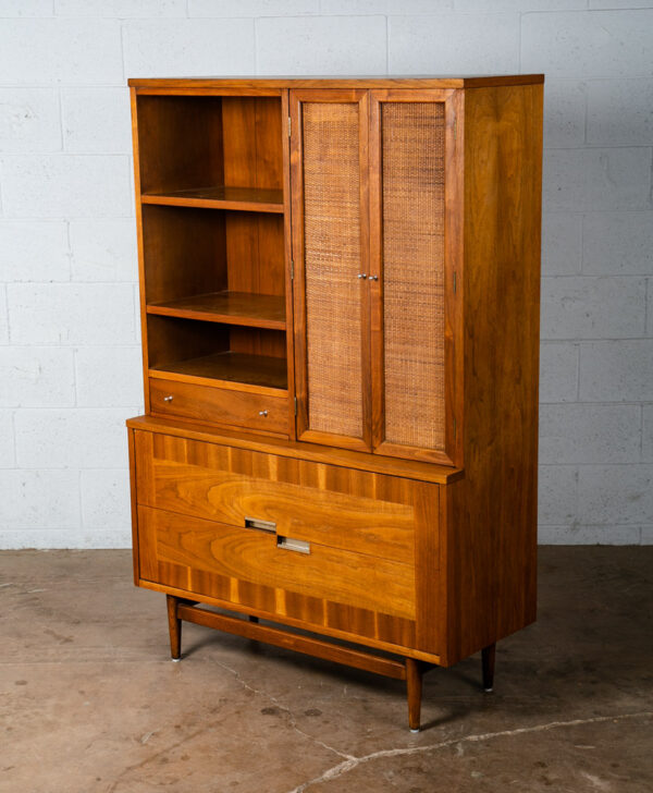 Mid Century Modern Credenza Display Cabinet Hutch American of Martinsville Cane - Image 3