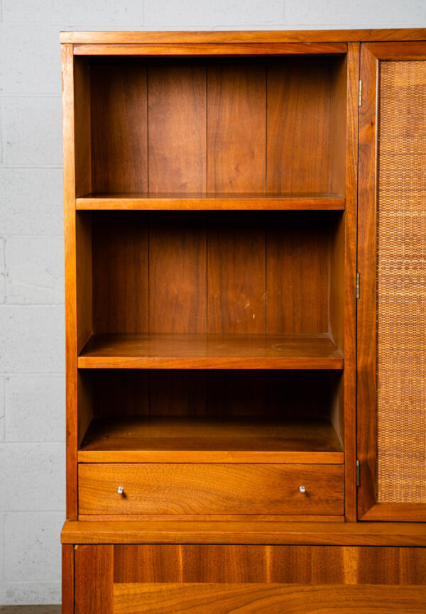 Mid Century Modern Credenza Display Cabinet Hutch American of Martinsville Cane - Image 9