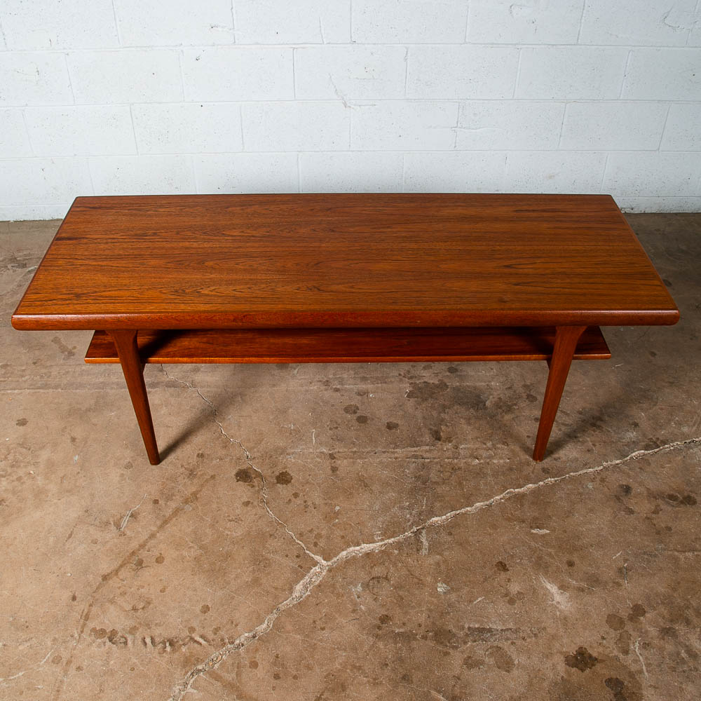 Mid Century Danish Modern Coffee Table Surfboard Shelf Denmark Teak Wide Vintage - Image 3