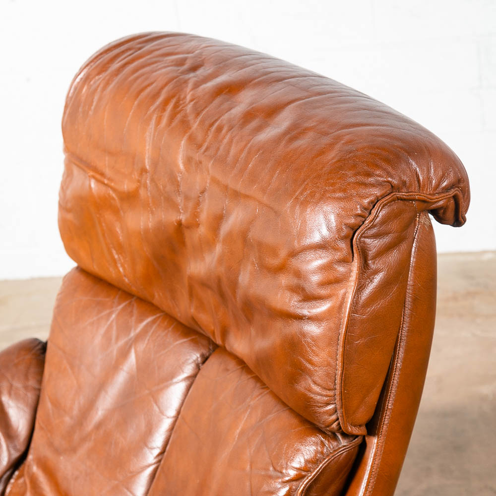 Mid Century Danish Modern Lounge Chair Brown Leather Danish Swivel Arm Artima - Image 7