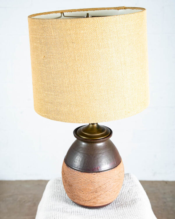 Mid Century Modern Table Lamp Light Studio Ceramic Brown Clay Round Vintage Mcm - Image 3