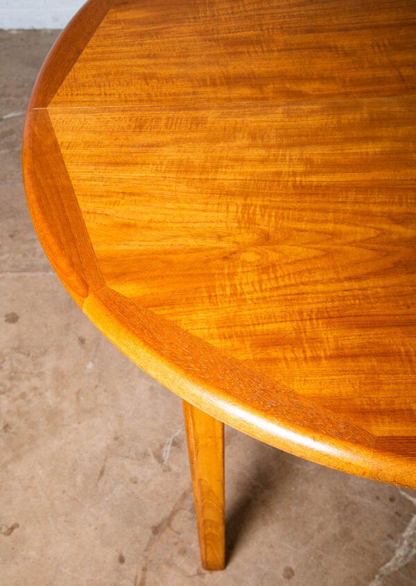 Mid Century Danish Modern Dining Table Large Teak Expanding Leaf x4 Round 128" - Image 8