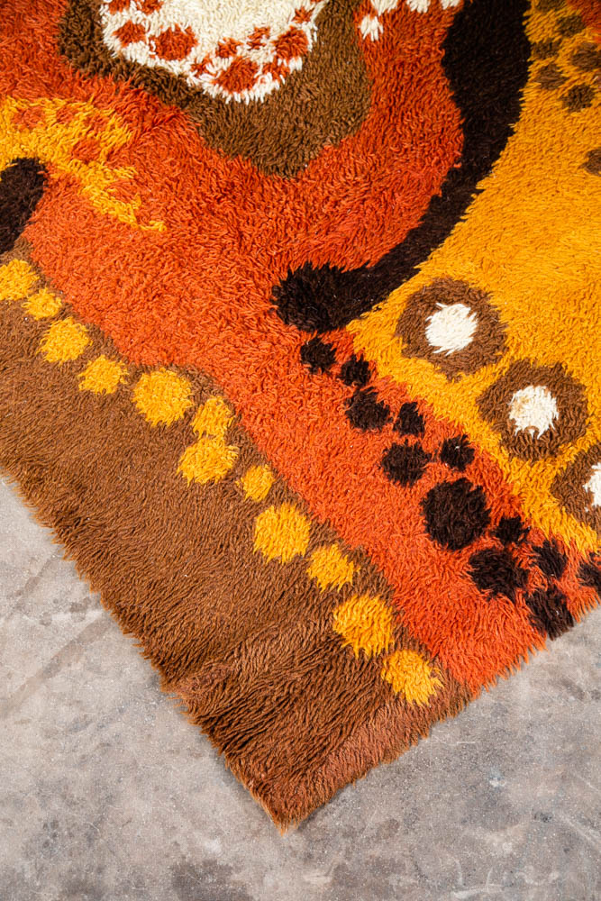 Mid Century Modern Shag Rug Ege Rya Abstract Tan White Brown Wool 72.5x57 Area - Image 9