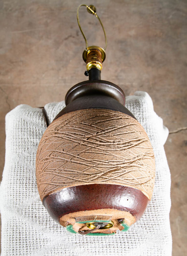 Mid Century Modern Table Lamp Light Studio Ceramic Brown Clay Round Vintage Mcm - Image 9