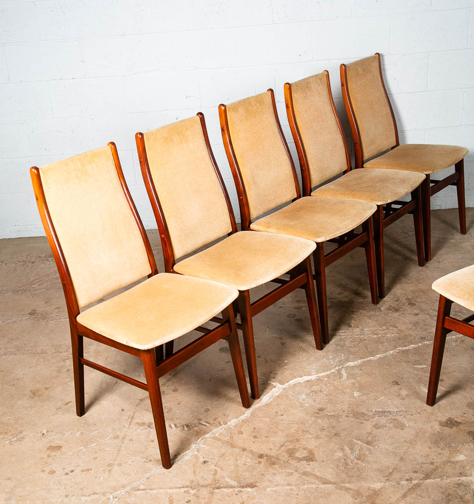 Mid Century Danish Modern Dining Chairs 6 Tan Farstrup High Back Mohair Vintage - Image 2