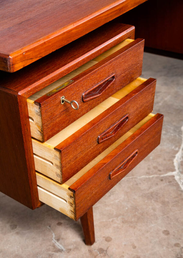 Mid Century Danish Modern Desk Executive Teak 6 Drawer Bookshelf Floating Doors - Image 10