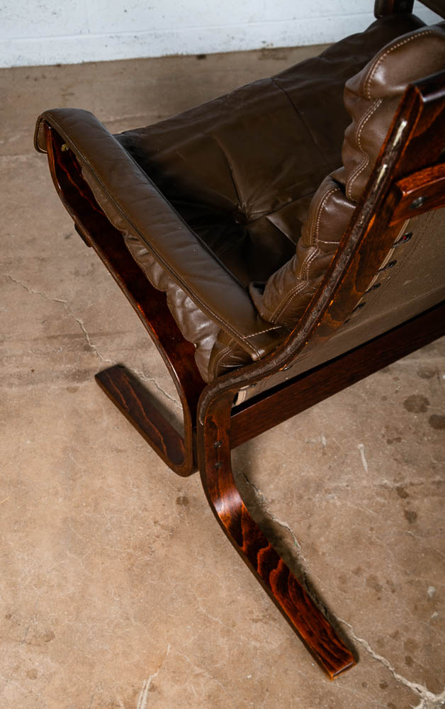 Mid Century Danish Modern Lounge Chair Brown Leather Ingmar Relling Westnofa Arm - Image 6
