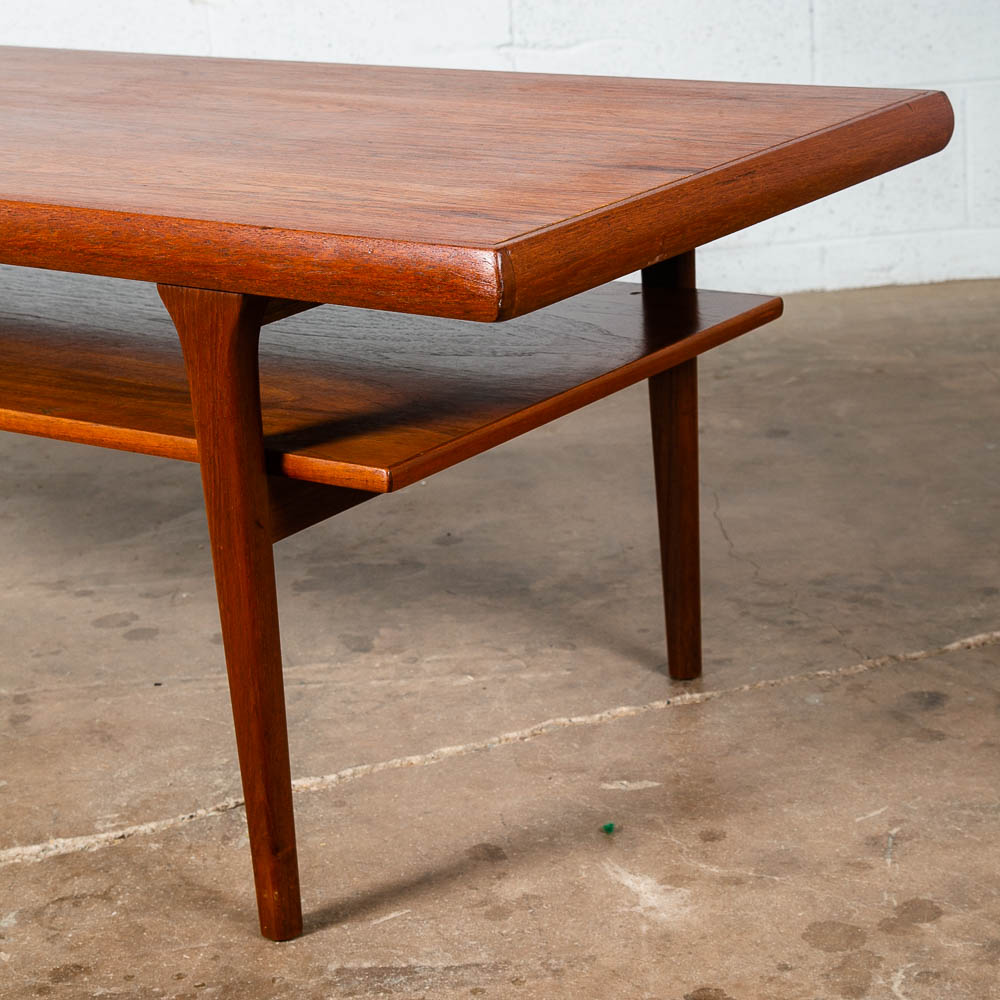 Mid Century Danish Modern Coffee Table Surfboard Shelf Denmark Teak Wide Vintage - Image 6