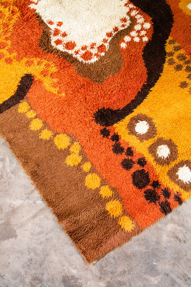 Mid Century Modern Shag Rug Ege Rya Abstract Tan White Brown Wool 72.5x57 Area - Image 7