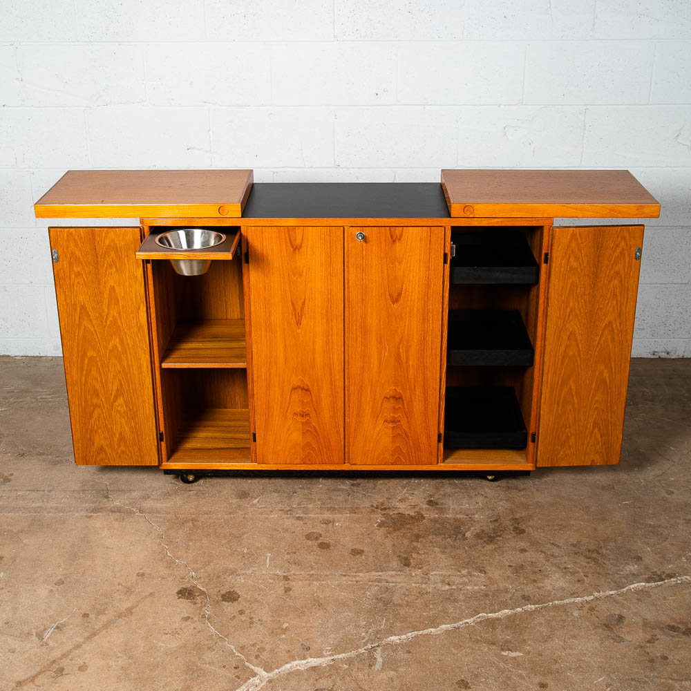 Mid Century Modern Bar Cart Cabinet Dyrlund Liquor Teak Storage Rolling Glass NM - Image 3