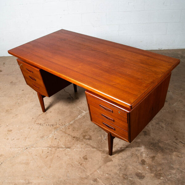 Mid Century Danish Modern Desk Executive Teak 6 Drawer Bookshelf Floating Doors - Image 5