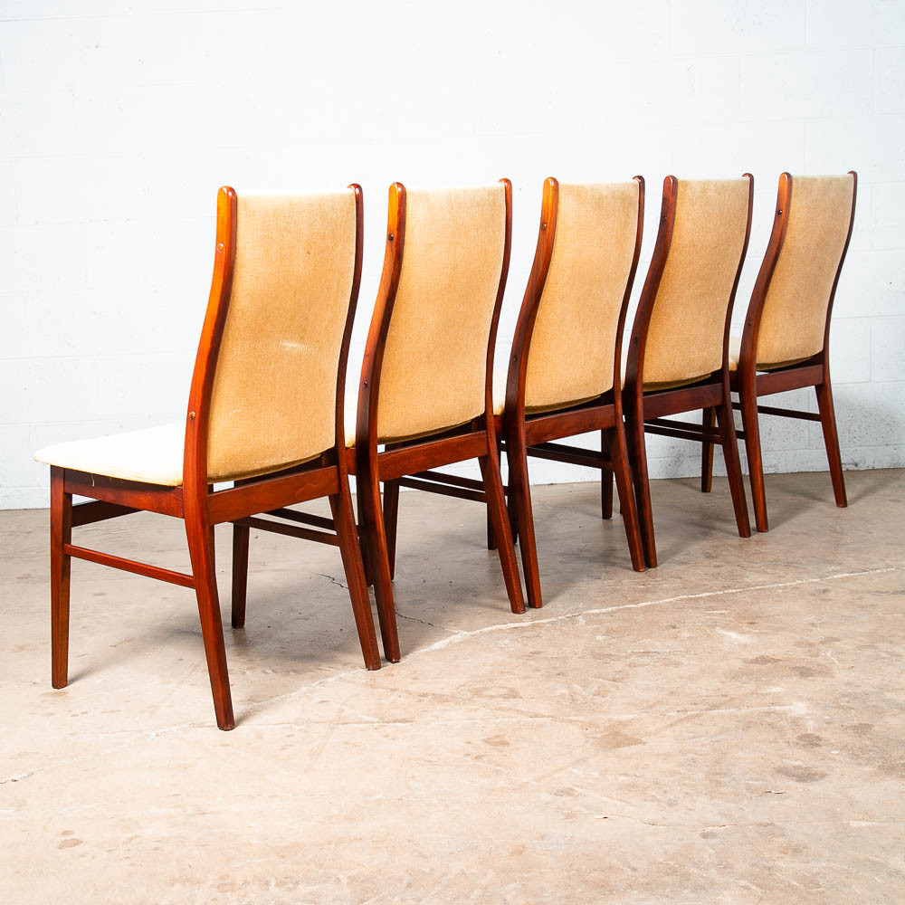 Mid Century Danish Modern Dining Chairs 6 Tan Farstrup High Back Mohair Vintage - Image 3
