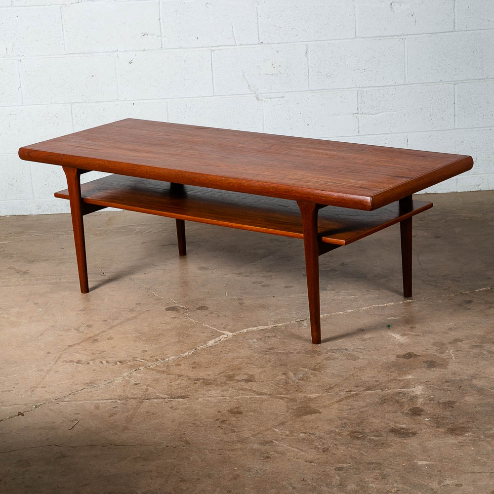 Mid Century Danish Modern Coffee Table Surfboard Shelf Denmark Teak Wide Vintage - Image 7