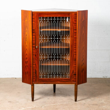 Mid Century Danish Modern Corner Cabinet Rosewood Wood Bar Denmark Glass Display