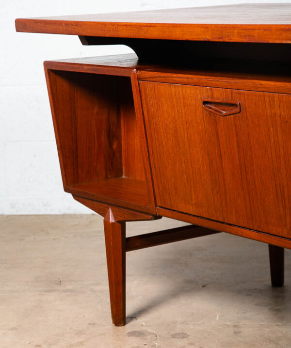 Mid Century Danish Modern Desk Executive Teak 6 Drawer Bookshelf Floating Doors - Image 8