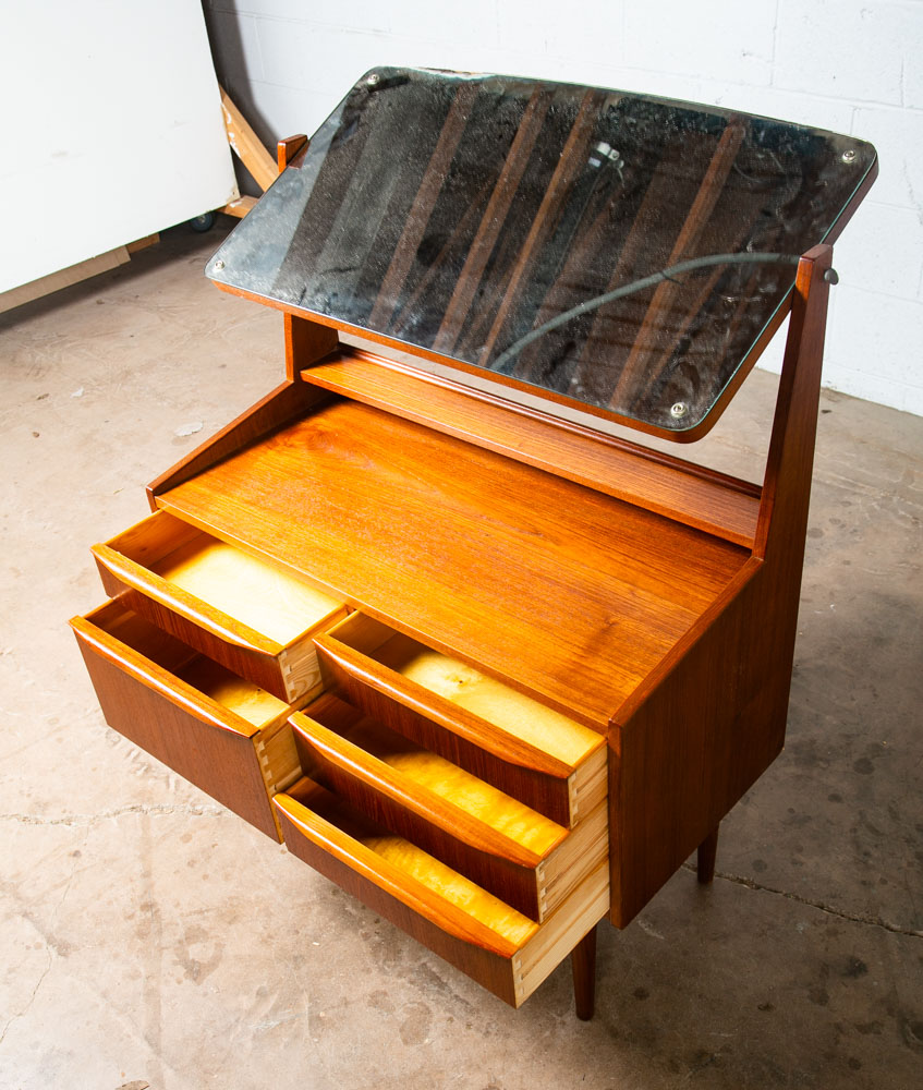 Mid Century Danish Modern Vanity Chest Dresser Teak Adjustable Mirror 5 Drawers - Image 10