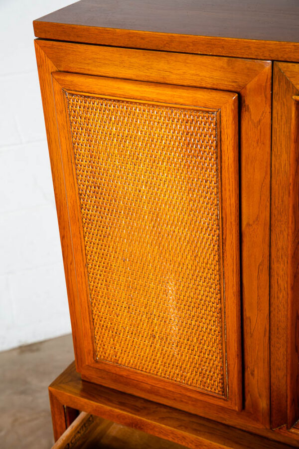 Mid Century Modern Highboy Dresser 5 Drawer Walnut Tall Cane Vintage Tall 1960s - Image 10