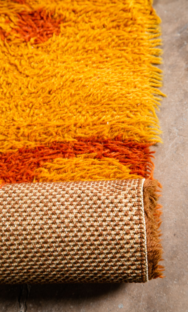 Mid Century Modern Shag Rug Ege Rya Abstract Tan White Brown Wool 72.5x57 Area - Image 12