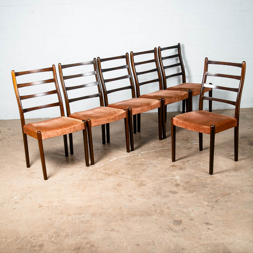 Mid Century Modern Dining Chairs Set 6 Mobler Peach Orange Ladder Back Farstrup
