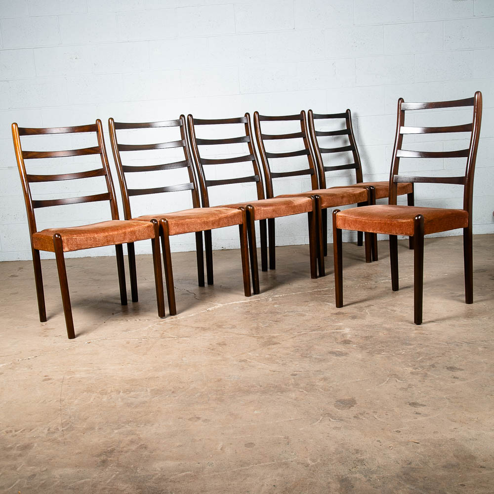 Mid Century Modern Dining Chairs Set 6 Mobler Peach Orange Ladder Back Farstrup - Image 3