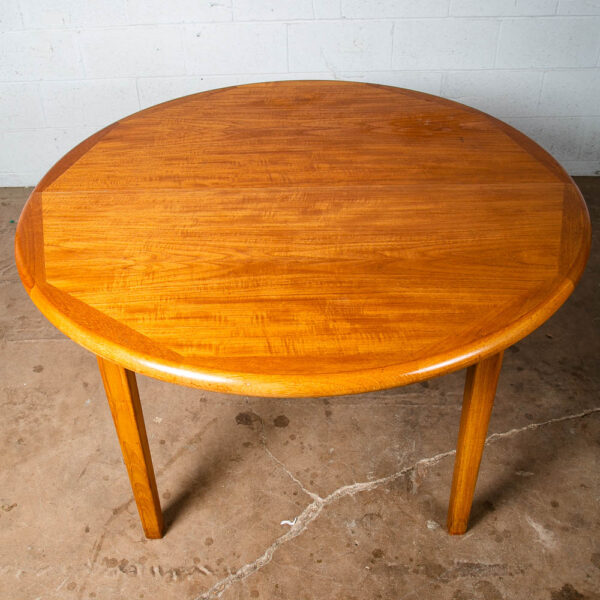 Mid Century Danish Modern Dining Table Large Teak Expanding Leaf x4 Round 128" - Image 4