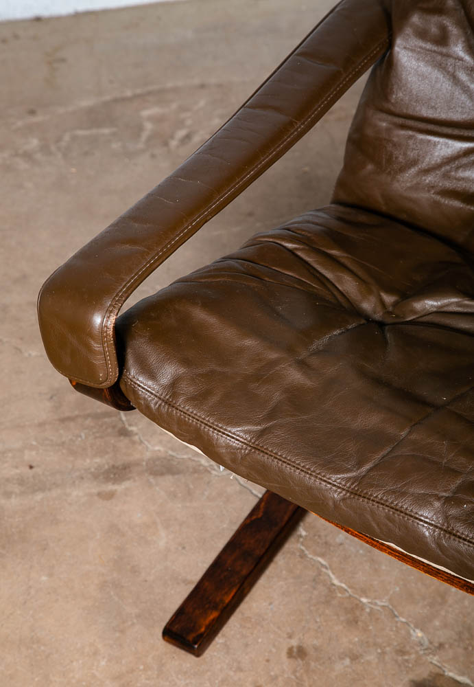 Mid Century Danish Modern Lounge Chair Brown Leather Ingmar Relling Westnofa Arm - Image 7