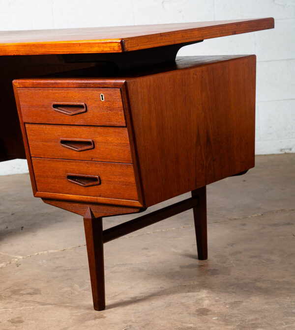 Mid Century Danish Modern Desk Executive Teak 6 Drawer Bookshelf Floating Doors - Image 11