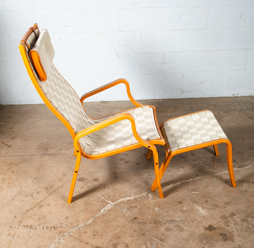 Mid Century Danish Modern Lounge Chair Armchair Cream Finn Ostergaard Ottoman - Image 9