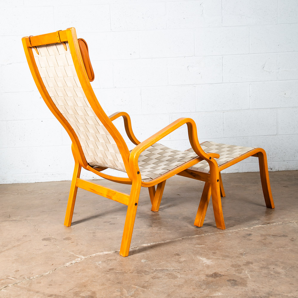 Mid Century Danish Modern Lounge Chair Armchair Cream Finn Ostergaard Ottoman - Image 3