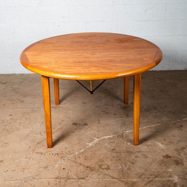 Mid Century Danish Modern Dining Table Large Teak Expanding Leaf x4 Round 128" - Image 10