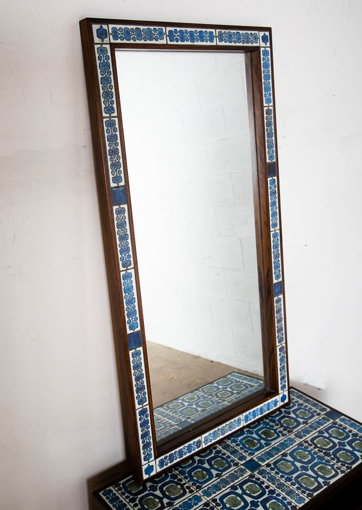 Mid Century Danish Modern End Table Vanity Mirror Rosewood Drawer Haslev Hansen - Image 3