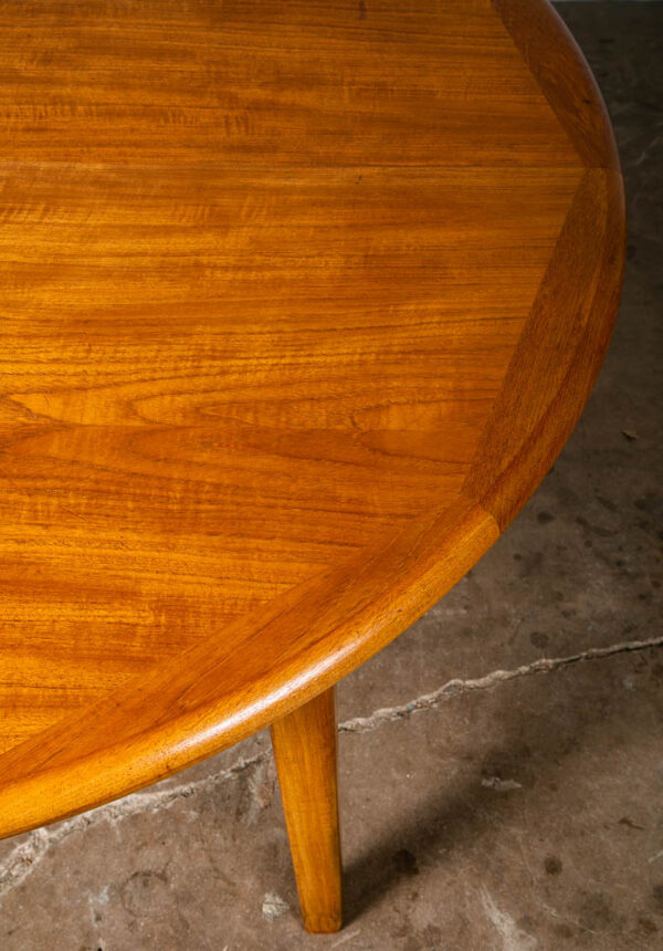 Mid Century Danish Modern Dining Table Large Teak Expanding Leaf x4 Round 128" - Image 9