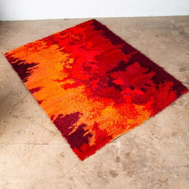Mid Century Modern Shag Rug Ege Rya Abstract Orange Red Wool 72.5x57 Area Mcm