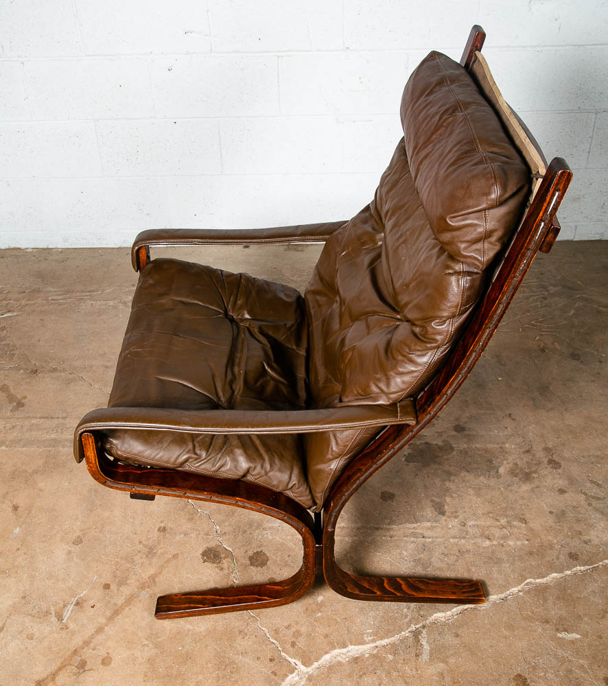 Mid Century Danish Modern Lounge Chair Brown Leather Ingmar Relling Westnofa Arm - Image 5