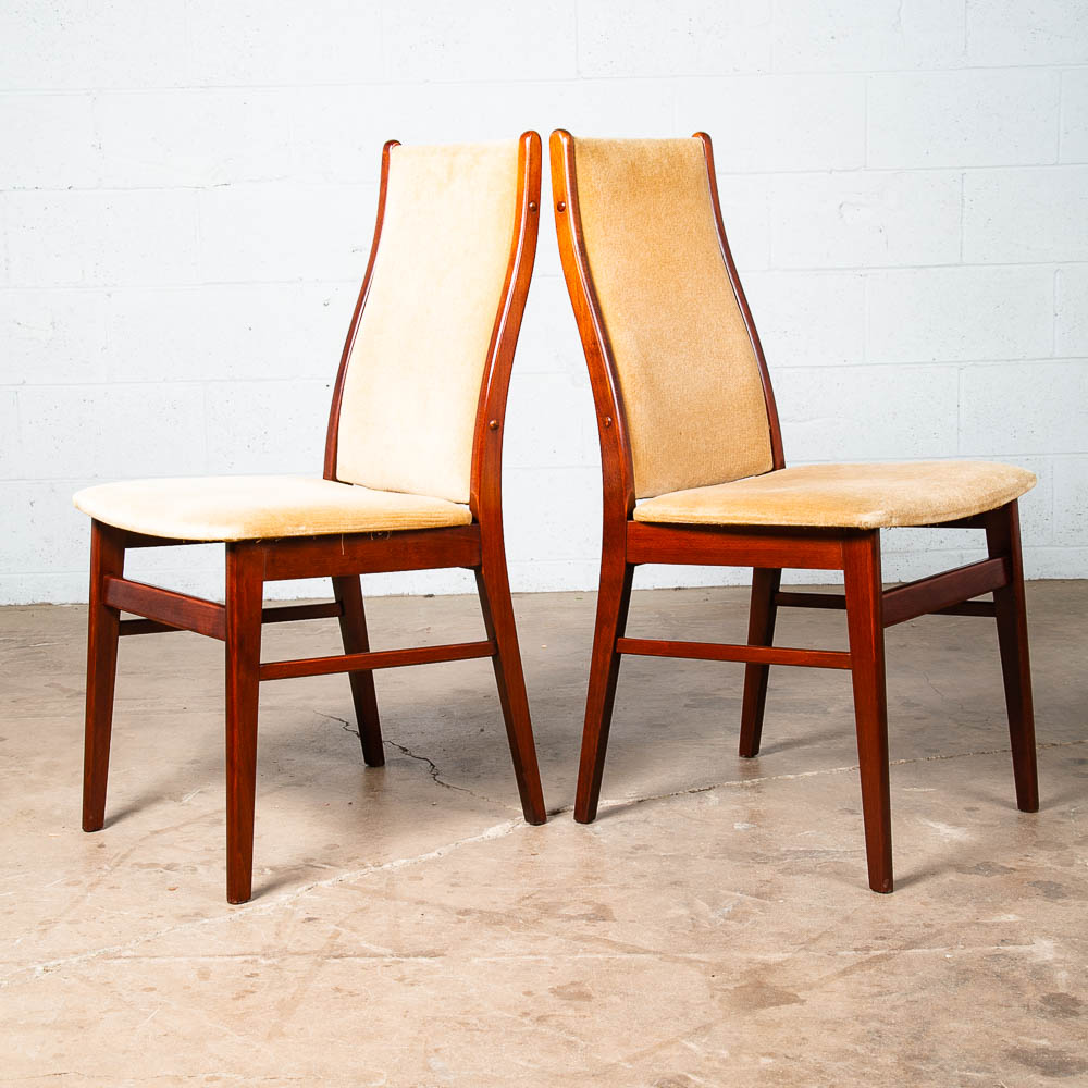 Mid Century Danish Modern Dining Chairs 6 Tan Farstrup High Back Mohair Vintage - Image 4