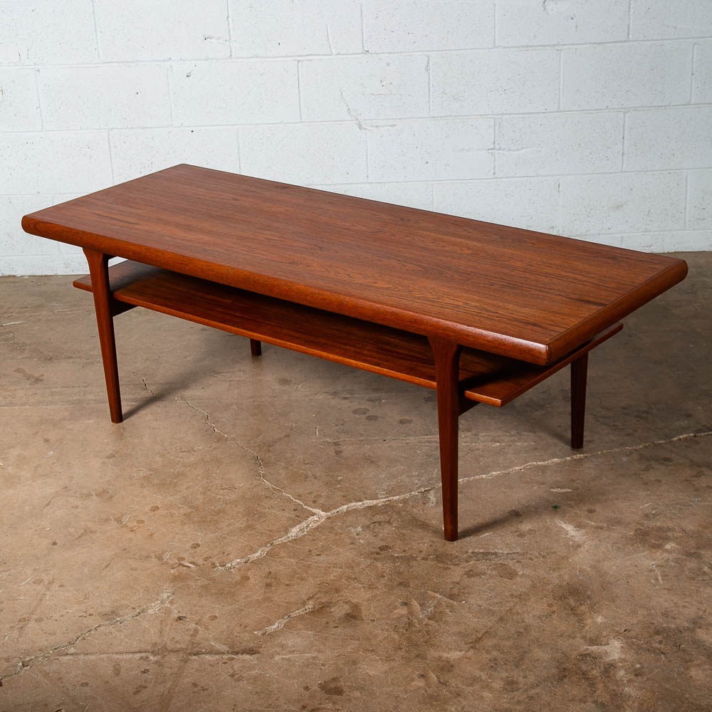 Mid Century Danish Modern Coffee Table Surfboard Shelf Denmark Teak Wide Vintage - Image 2
