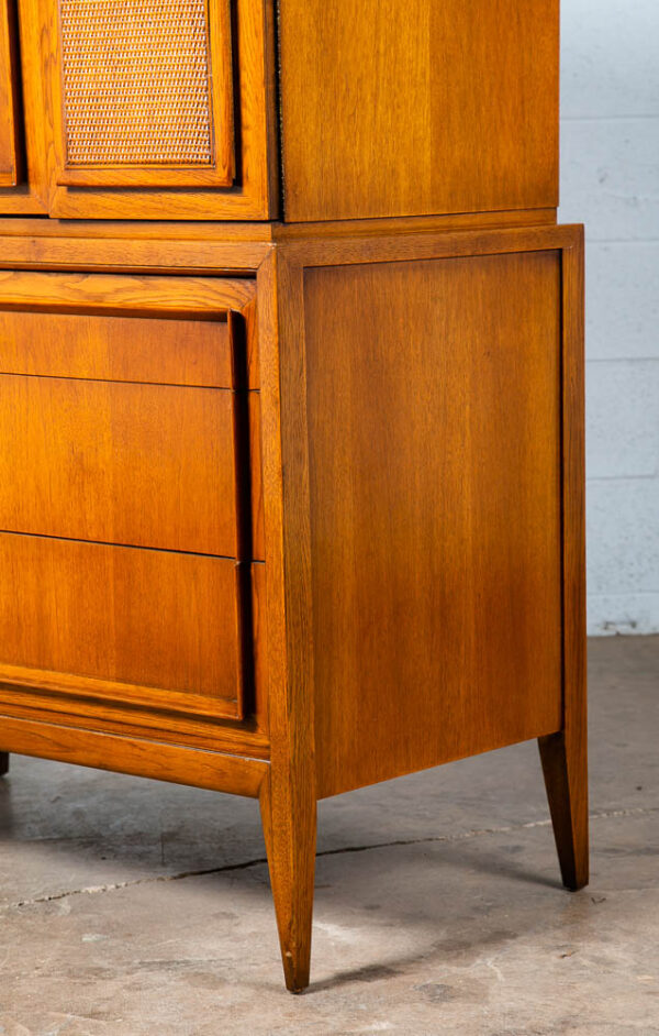 Mid Century Modern Highboy Dresser 5 Drawer Walnut Tall Cane Vintage Tall 1960s - Image 7