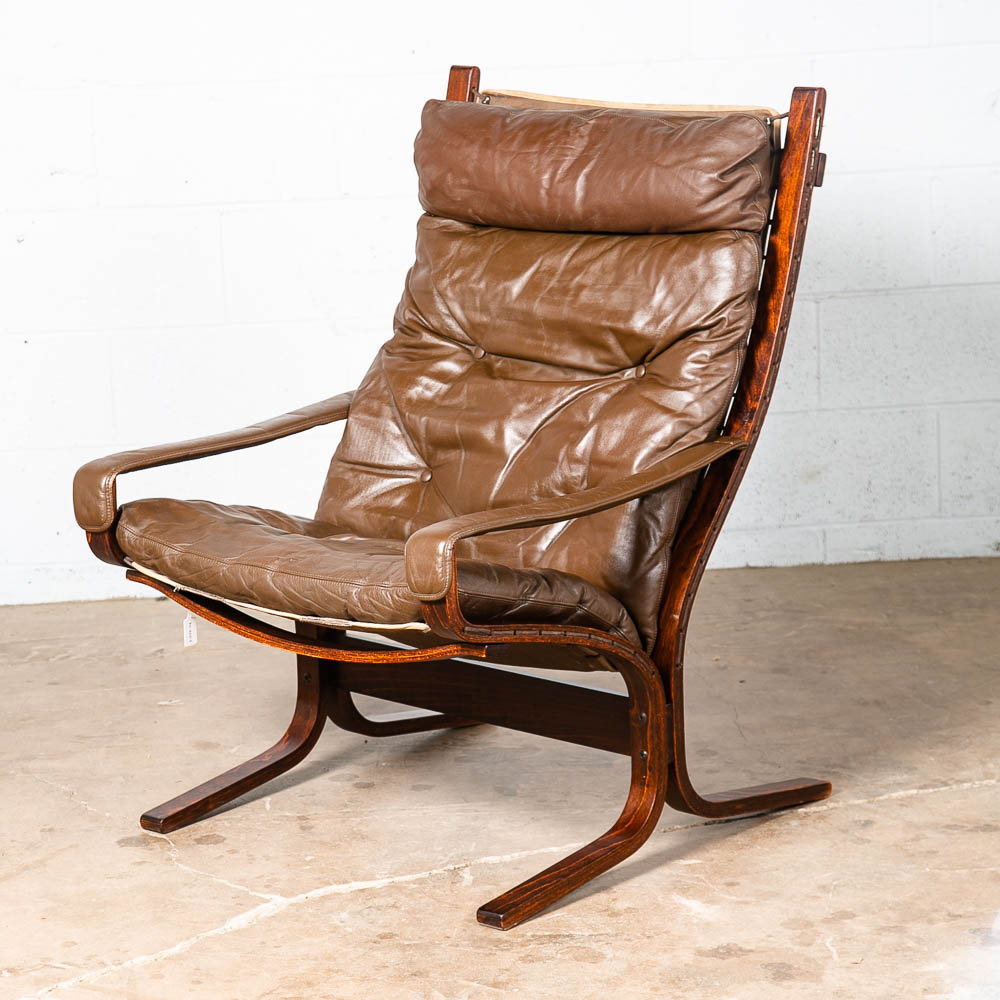 Mid Century Danish Modern Lounge Chair Brown Leather Ingmar Relling Westnofa Arm